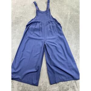 Anrabess Overall Jumpsuit Small Blue Wide Leg Linen Blend Romper Loose Lagenlook
